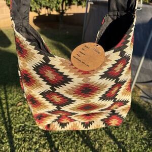 Handmade Blanket Tote Southwestern Navajo Boho Tan Red Black Large Shoulder Bag